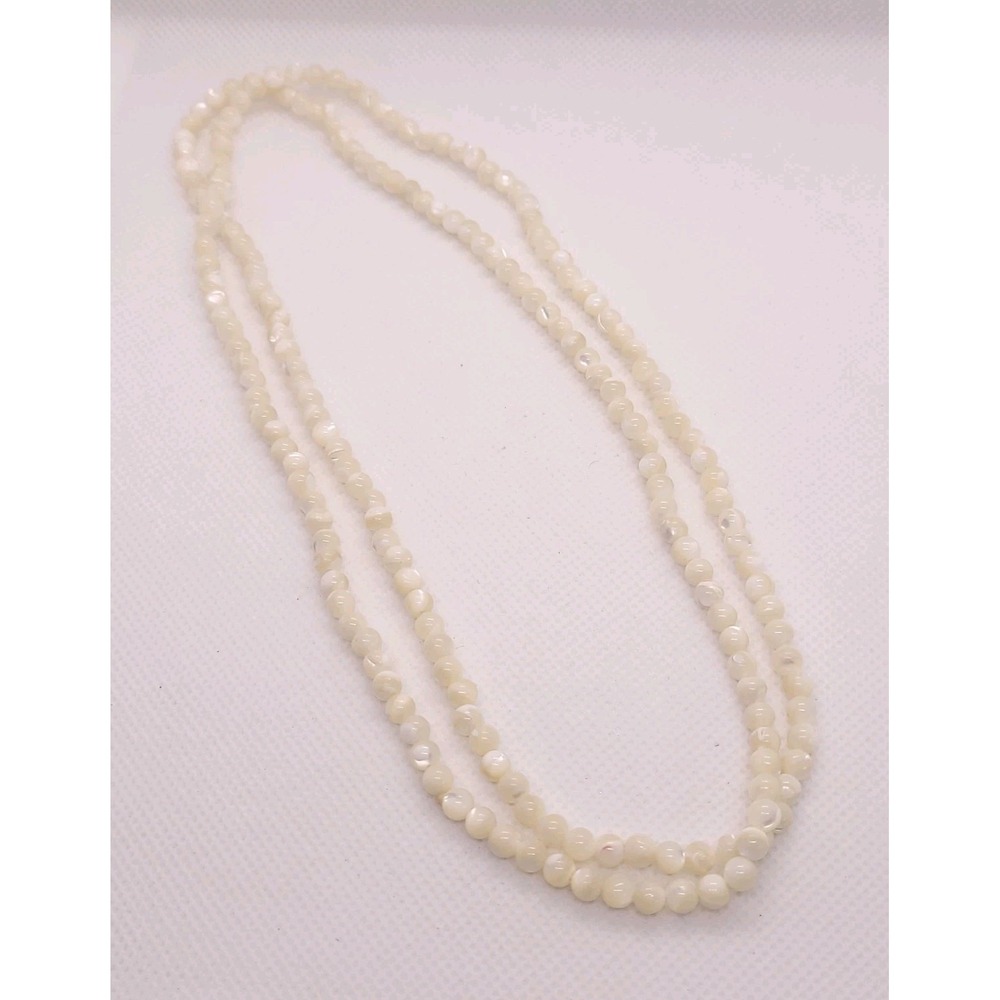 Endless Mother of Pearl Bead Necklace 32" Cream White 4.5mm Long Strand 22g